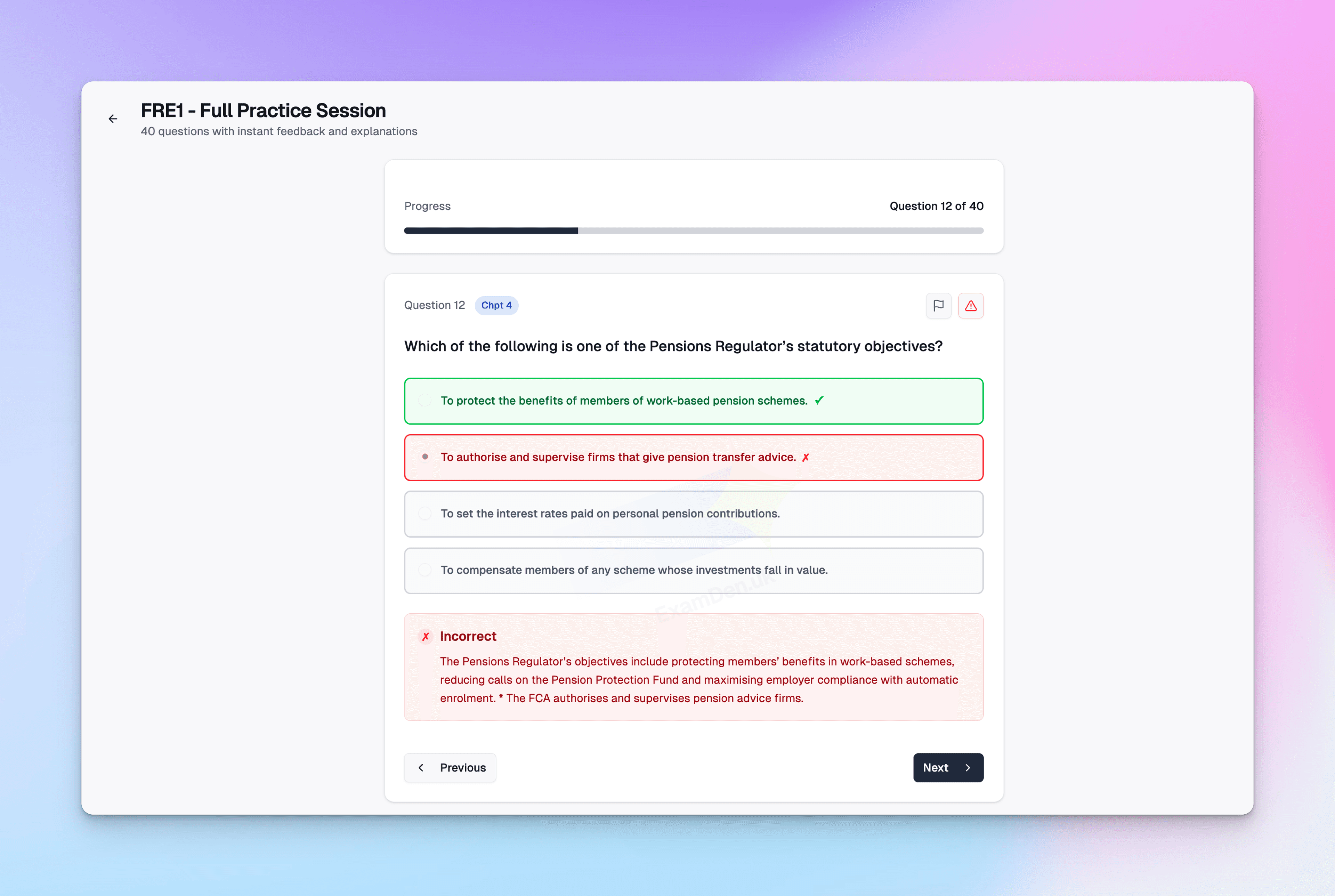 CeMAP practice question with instant feedback on ExamDen